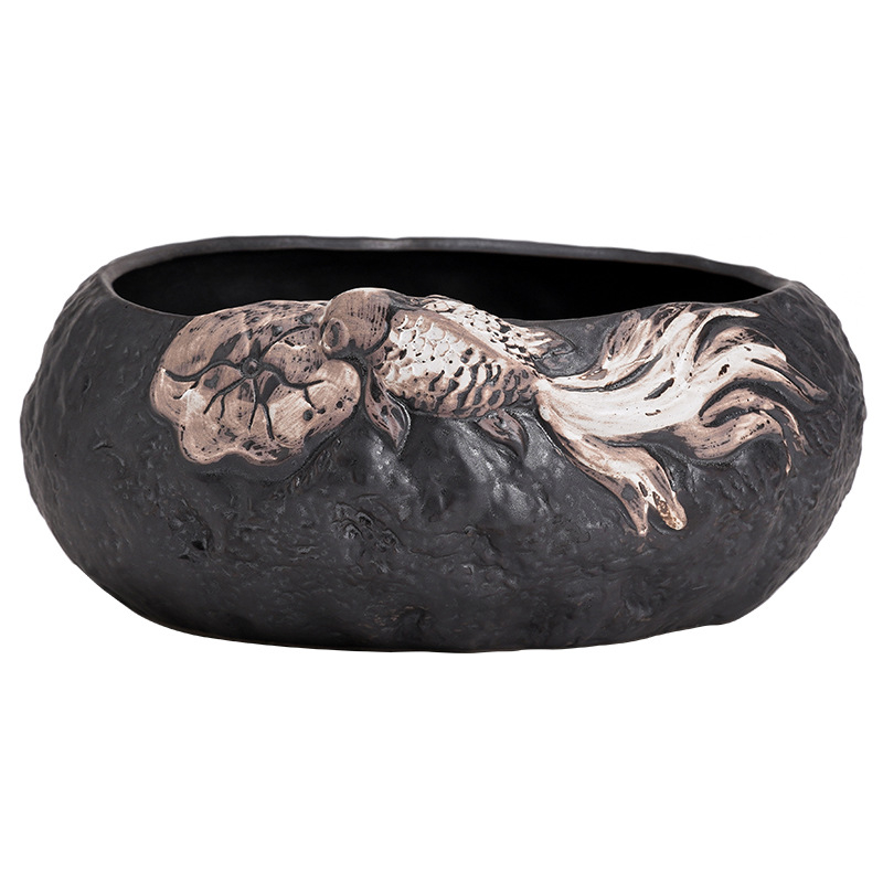Vas ceramic pentru spălarea ceaiului la ceremonia Gongfu, recipient mare de apă cu compartiment pentru zațuri de ceai, cană de spălare a ceaiului