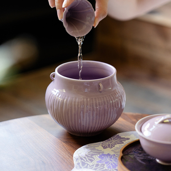 Vas ceramic pentru resturi de ceai, în stil nou chinezesc, cu dungi purpurii, capacitate mare, vas de spălat ceai și accesorii pentru ceremonia ceaiului
