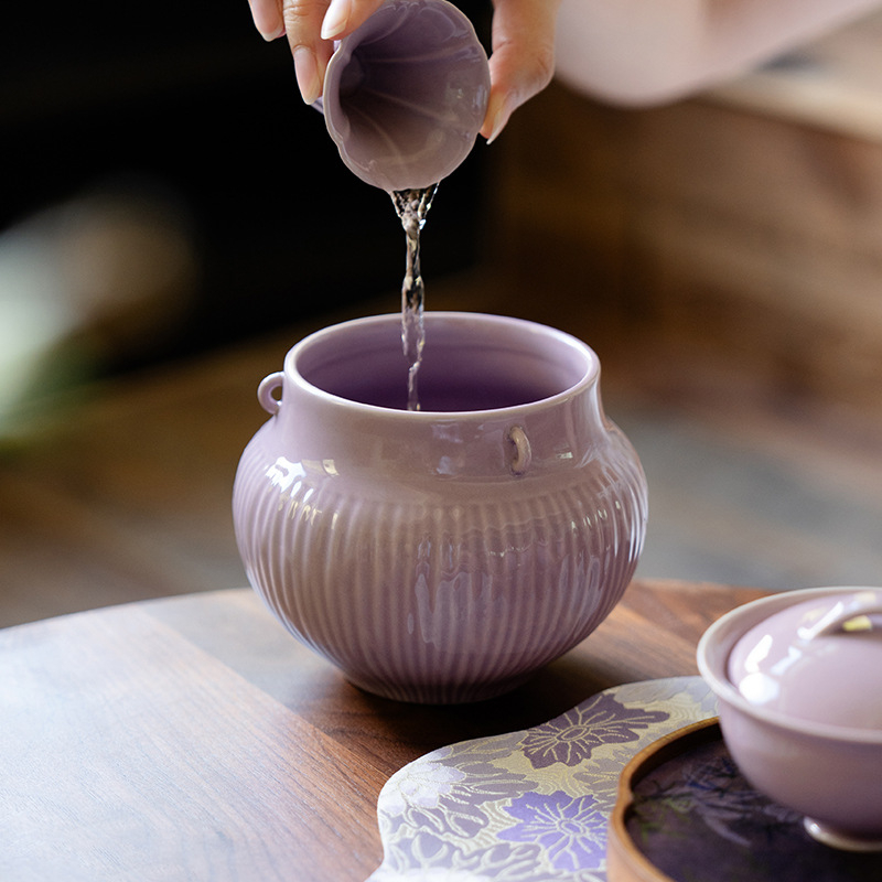 Vas ceramic pentru resturi de ceai, în stil nou chinezesc, cu dungi purpurii, capacitate mare, vas de spălat ceai și accesorii pentru ceremonia ceaiului