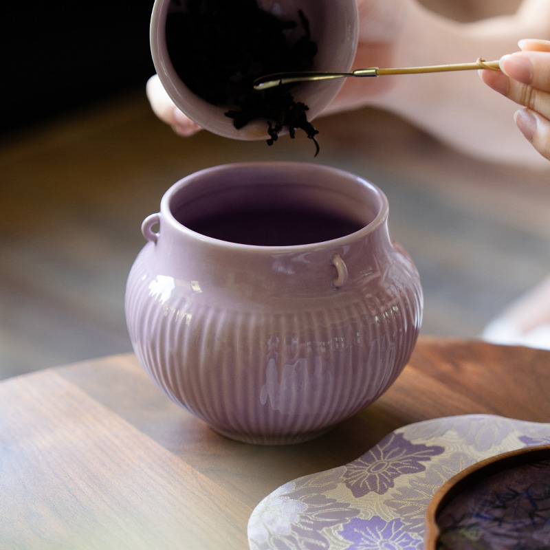 Vas ceramic pentru resturi de ceai, în stil nou chinezesc, cu dungi purpurii, capacitate mare, vas de spălat ceai și accesorii pentru ceremonia ceaiului