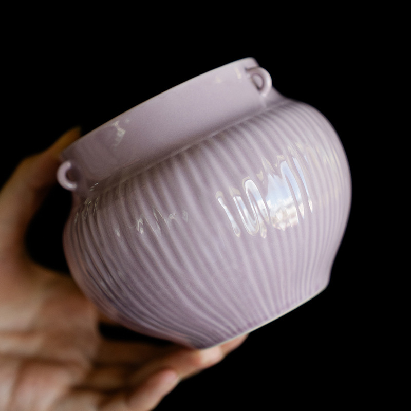 Vas ceramic pentru resturi de ceai, în stil nou chinezesc, cu dungi purpurii, capacitate mare, vas de spălat ceai și accesorii pentru ceremonia ceaiului