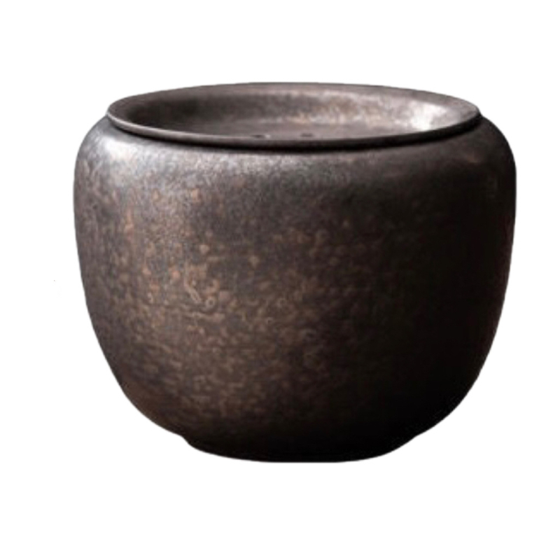 Vas ceramic pentru ceai cu glazură ruginiu, capac și filtru, accesoriu vintage pentru ceremonia ceaiului