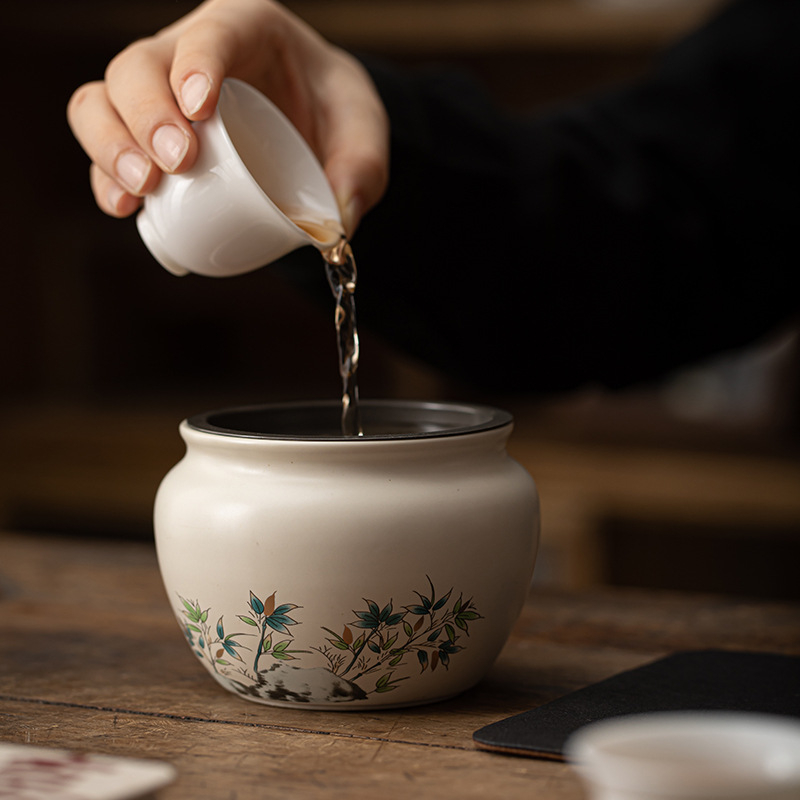 Vas ceramic pentru spălarea ceaiului și recipient pentru resturi de ceai – stil chinezesc, accesoriu pentru casă