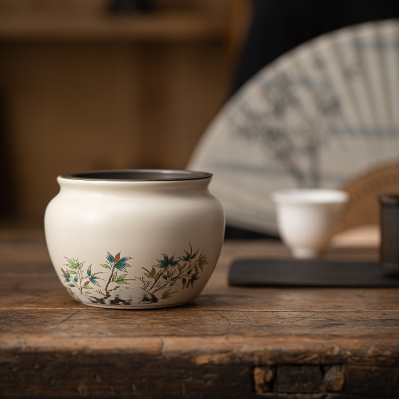 Vas ceramic pentru spălarea ceaiului și recipient pentru resturi de ceai – stil chinezesc, accesoriu pentru casă