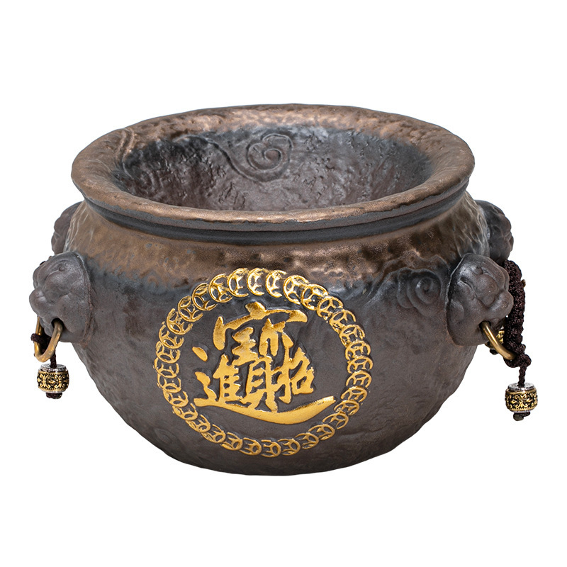 Vas retro ceramic pentru resturi de ceai, cu capac și bazin de spălat ceai — accesorii pentru ceremonia ceaiului