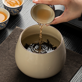 Accesoriu ceramic pentru ceremonia ceaiului Ru kiln – design simplu retro, vas de spălat ceai și recipient pentru zaț Gongfu