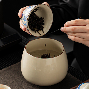 Accesoriu ceramic pentru ceremonia ceaiului Ru kiln – design simplu retro, vas de spălat ceai și recipient pentru zaț Gongfu