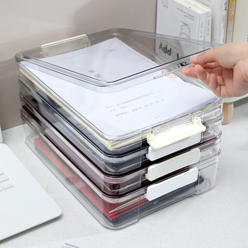 Cutie transparentă pentru documente A4, cu capac – pentru documente importante, carnet de înregistrare a gospodăriei și foi de examen – organizare, poate fi stivuită