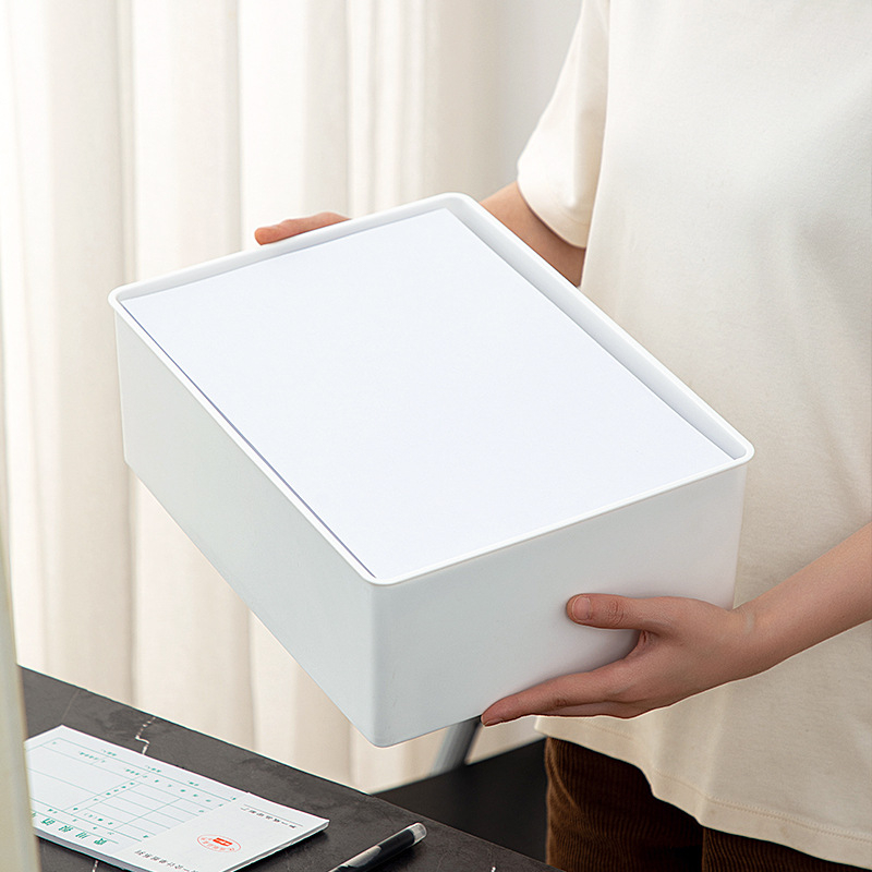 Cutie de depozitare A4 cu capac, PP transparent, organizator birou, 8 L