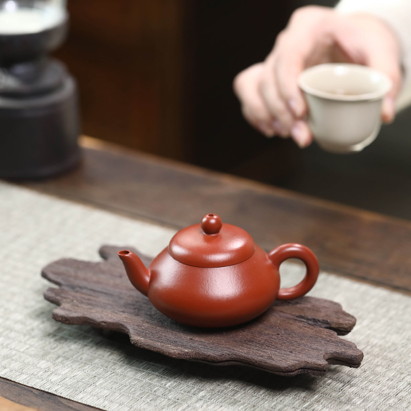 Suport pentru ceai Yixing din lut purpuriu cu textură lemnoasă – decor Tea Pet, suport mic pentru ceainic și farfurioară de ceai