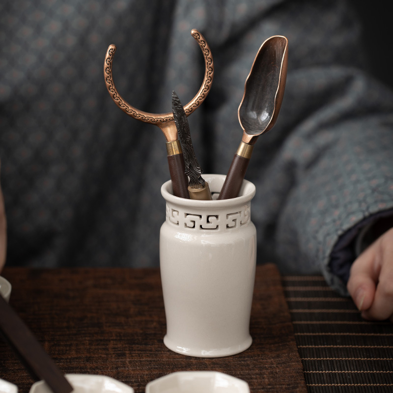 Set Gongfu pentru ceremonia ceaiului: șase ustensile esențiale, recipient ceramic pentru ceai, lemn de abanos, glazură din cenușă vegetală, unelte de preparare a ceaiului