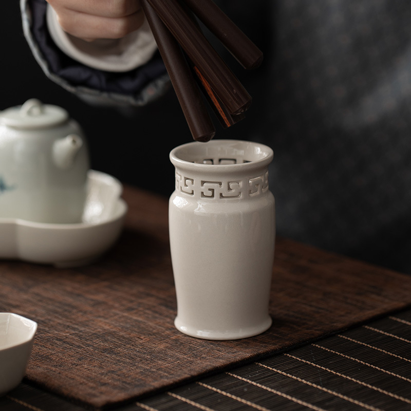 Set Gongfu pentru ceremonia ceaiului: șase ustensile esențiale, recipient ceramic pentru ceai, lemn de abanos, glazură din cenușă vegetală, unelte de preparare a ceaiului