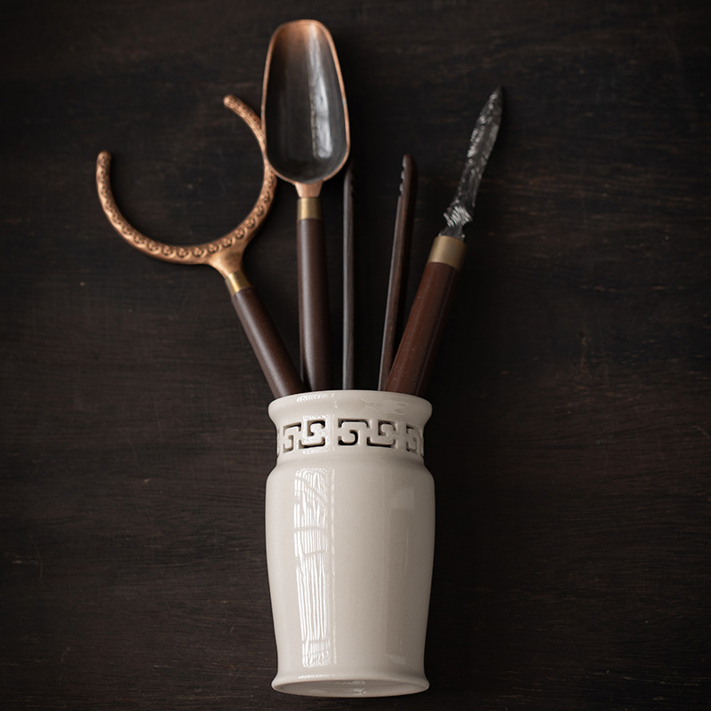 Set Gongfu pentru ceremonia ceaiului: șase ustensile esențiale, recipient ceramic pentru ceai, lemn de abanos, glazură din cenușă vegetală, unelte de preparare a ceaiului