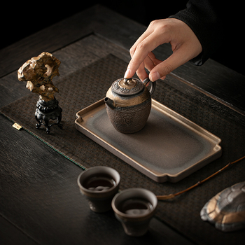 Tavă de ceai din ceramică brută, cu placare aurie vintage, în stil chinezesc, lungă și dreptunghiulară, pentru uz casnic
