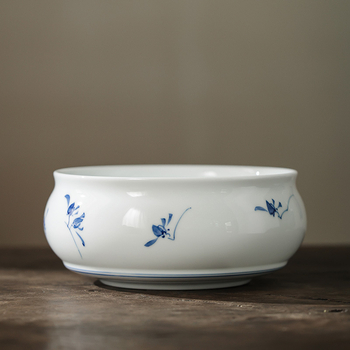 Set ceramic de ceai cu glazură sub-glazură, motiv Phalaenopsis, recipient pentru resturi de ceai și vas de clătire a ceaiului
