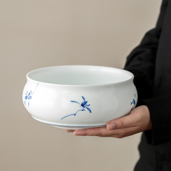 Set ceramic de ceai cu glazură sub-glazură, motiv Phalaenopsis, recipient pentru resturi de ceai și vas de clătire a ceaiului
