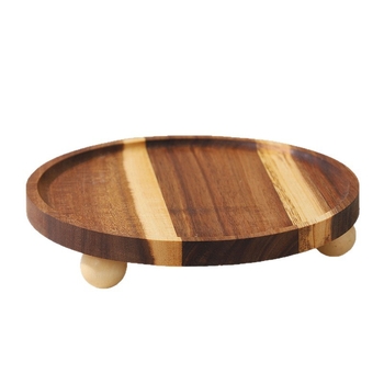 Tavă circulară din lemn de acacia, impermeabilă, lemn masiv, pentru ceai și fructe uscate