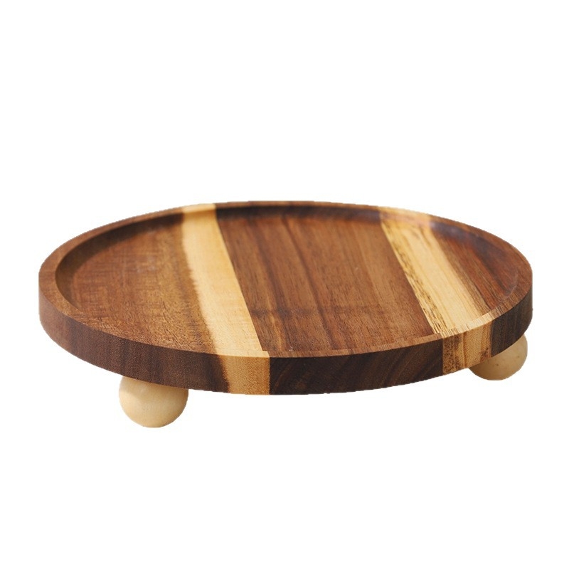 Tavă circulară din lemn de acacia, impermeabilă, lemn masiv, pentru ceai și fructe uscate