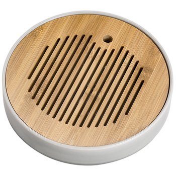 Tăviță ceramică rotundă pentru ceai uscat, design modern minimalist, culoare gri gheață