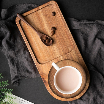 Tăviță din lemn de acacia pentru ceai, stil japonez, tavă pentru mic dejun și ceai după-amiază, pentru cești de cafea și gustări