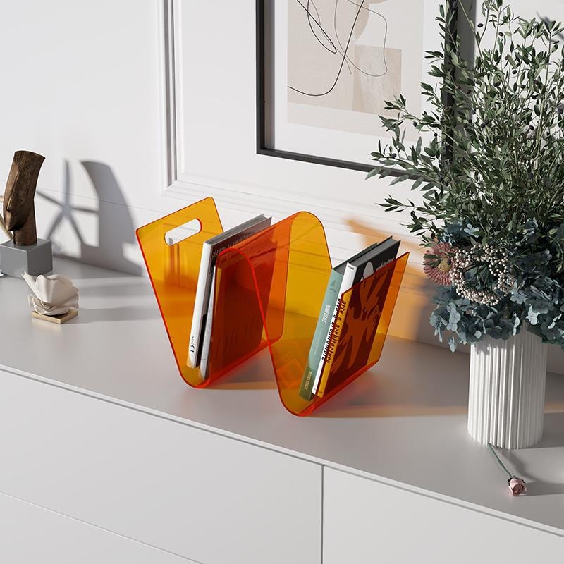 Raft acrilic pentru birou, în stil Nordic, cu suport pentru reviste în formă de W, compact