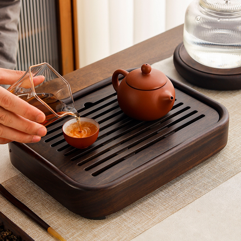 Tavă de ceai din lemn de abanos cu rezervor de apă, stil chinezesc nou, set de ceai minimalist pentru uz casnic