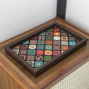 Tavă de ceai dreptunghiulară din lemn de nuc, lucrată manual, în stil vintage, cu spațiu de depozitare pentru ceai și bijuterii