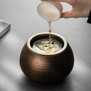 Set ceramic pentru ceai în stil japonez, cu glazură ruginiu, vas pentru spălat ceai, recipient pentru zațuri cu capac și tavă de uscare