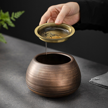 Set ceramic pentru ceai în stil japonez, cu glazură ruginiu, vas pentru spălat ceai, recipient pentru zațuri cu capac și tavă de uscare