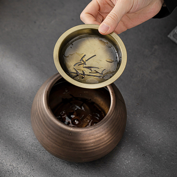 Set ceramic pentru ceai în stil japonez, cu glazură ruginiu, vas pentru spălat ceai, recipient pentru zațuri cu capac și tavă de uscare
