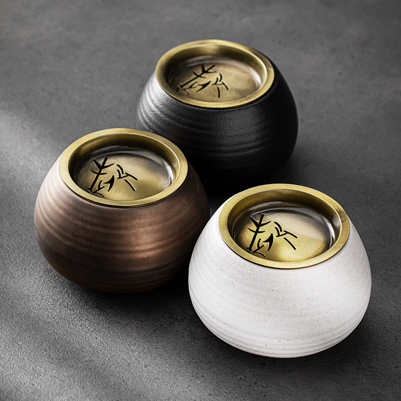 Set ceramic pentru ceai în stil japonez, cu glazură ruginiu, vas pentru spălat ceai, recipient pentru zațuri cu capac și tavă de uscare