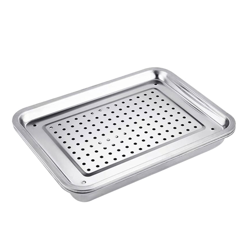 Tavă perforată din oțel inoxidabil pentru ceai, farfurie de servire pentru uz casnic și comercial, drenaj apă și ulei, tavă de copt.