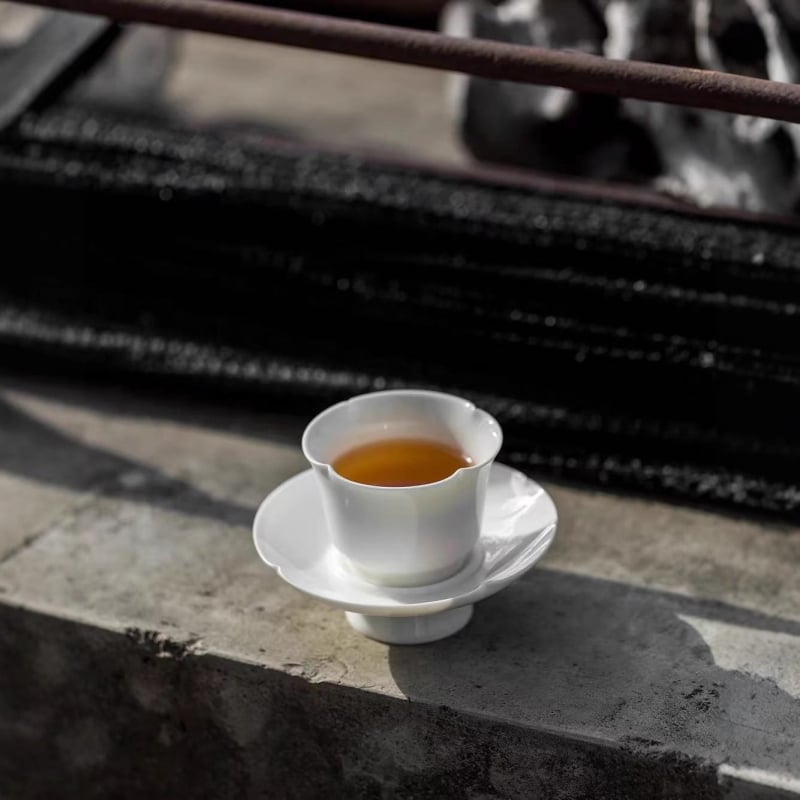 Set de ceai din porțelan alb, cu cești, suport pentru ceașcă, tavă de ceai și cești ceramice izolate, stil minimalist