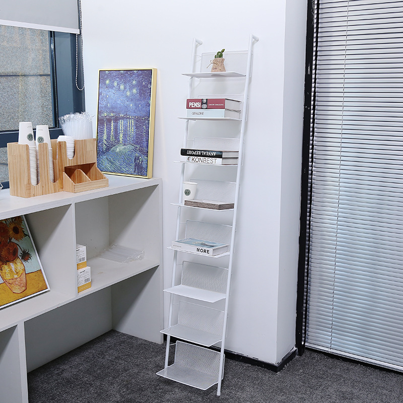 Raft metal pentru reviste cu 6 etaje, suport de podea pentru depozitare, design modern minimalist