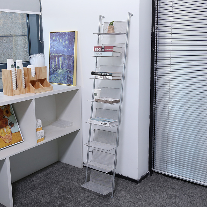 Raft metal pentru reviste cu 6 etaje, suport de podea pentru depozitare, design modern minimalist