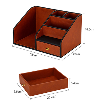 Organizator de birou din piele, cu compartimente, cadru vertical integrat pentru documente