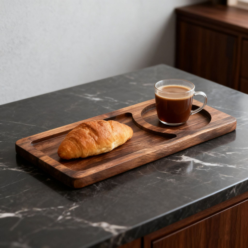 Tavă din lemn masiv de nuc pentru mic dejun în stil japonez, suport pentru cești de cafea și ceai, tavă pentru ceai uscat, set de ceai de după-amiază, pâine, gustări și deserturi