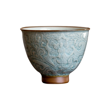Ceasca de ceai celadon cu relief de lotus si fisuri de gheata, ceramică chinezească vintage pentru ceai