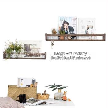 Raft din lemn minimalist montat pe perete pentru cărți și reviste