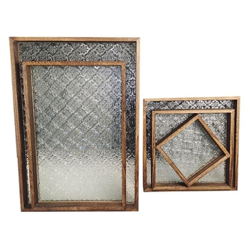 Platou dreptunghiular din lemn pentru ceai, design vintage cu floare de begonie, suprafață de sticlă pentru uscare, depozitare acasă pentru cești de ceai