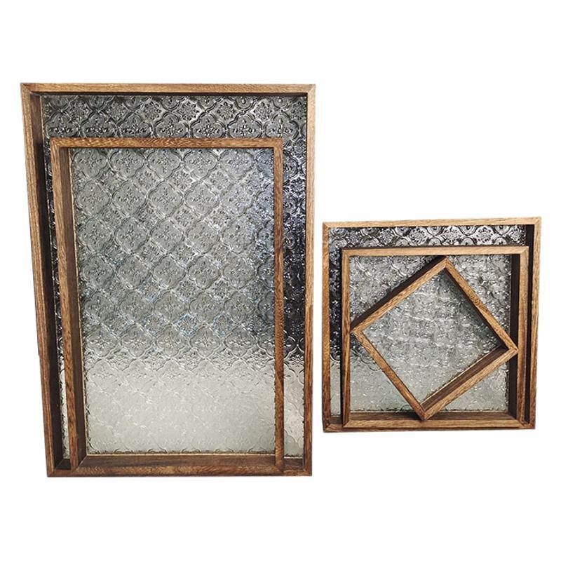 Platou dreptunghiular din lemn pentru ceai, design vintage cu floare de begonie, suprafață de sticlă pentru uscare, depozitare acasă pentru cești de ceai