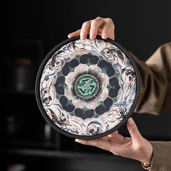 Set de ceai inspirat din frescele Dunhuang cu trei iepuri cu urechi și lotus, tavă ceramică pentru ceai și suport absorbant pentru apă pentru ceainic