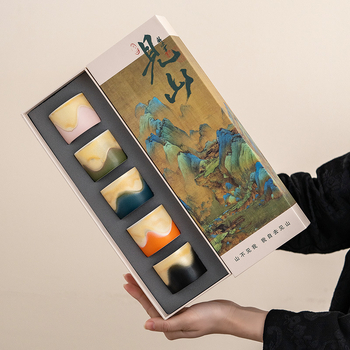 Set de cești de ceai din porțelan cu peisaj, hand-made, stil japonez, înaltă calitate, includând cești de sake