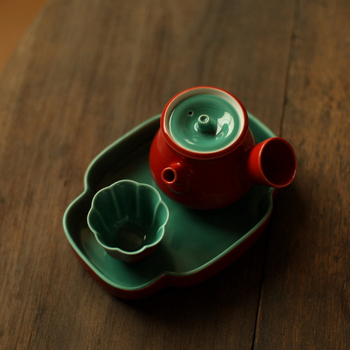 ceașcă mică de ceai din ceramică, cu petale roșii, stil Gongfu chinezesc, vintage