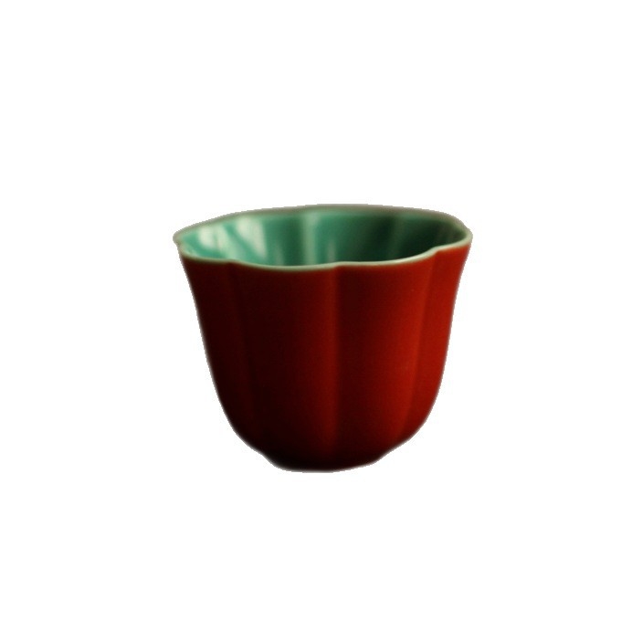 ceașcă mică de ceai din ceramică, cu petale roșii, stil Gongfu chinezesc, vintage