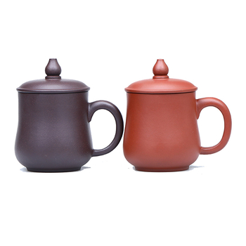 Ceașcă de ceai din lut mov, 200 ml, cu capac, lucrată manual, pentru birou