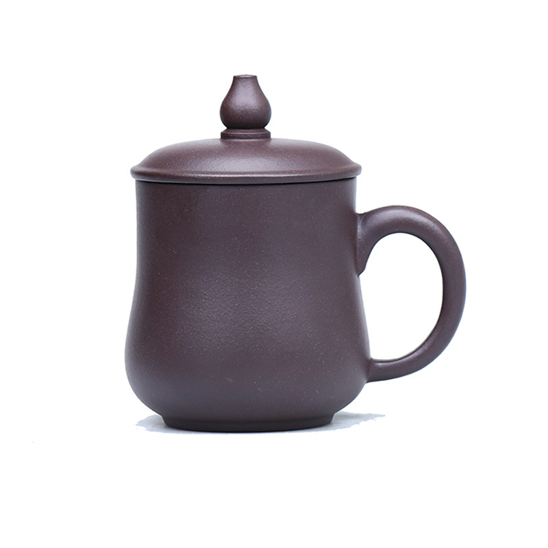 Ceașcă de ceai din lut mov, 200 ml, cu capac, lucrată manual, pentru birou