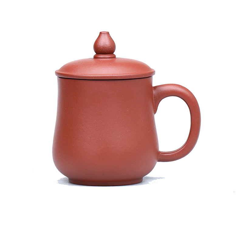Ceașcă de ceai din lut mov, 200 ml, cu capac, lucrată manual, pentru birou