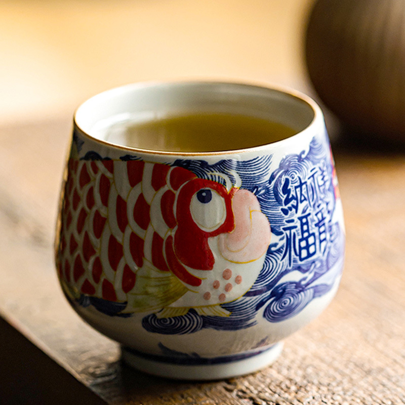 Dragon Fish Luohan cană ceramică pentru ceai – ceașcă unică pentru Gongfu ceai