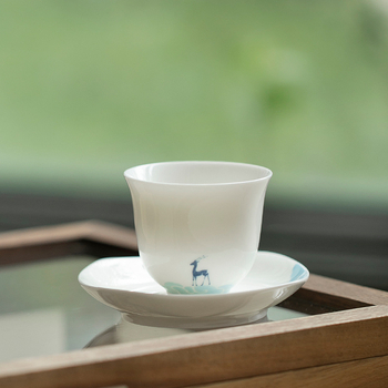 ceașcă de ceai din porțelan alb cu farfurioară, set ceramic Kung Fu pentru ceai, ceașcă individuală, suport în stil japonez pentru ceai, covoraș izolant termic